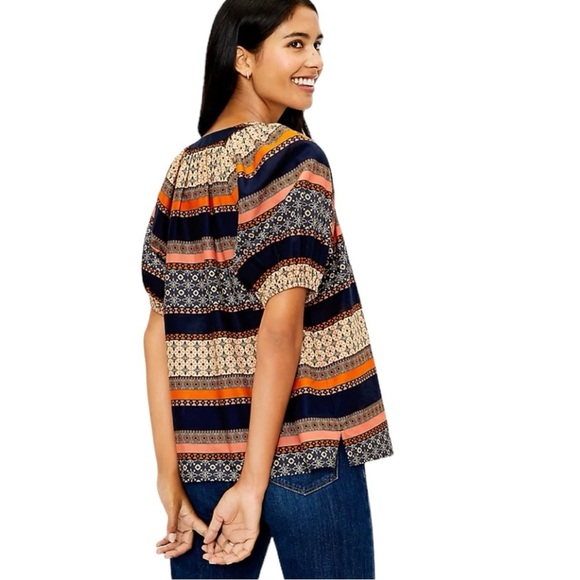 LOFT Foulard tie puffy sleeve boho cotton blouse Size XSP - Picture 2 of 8